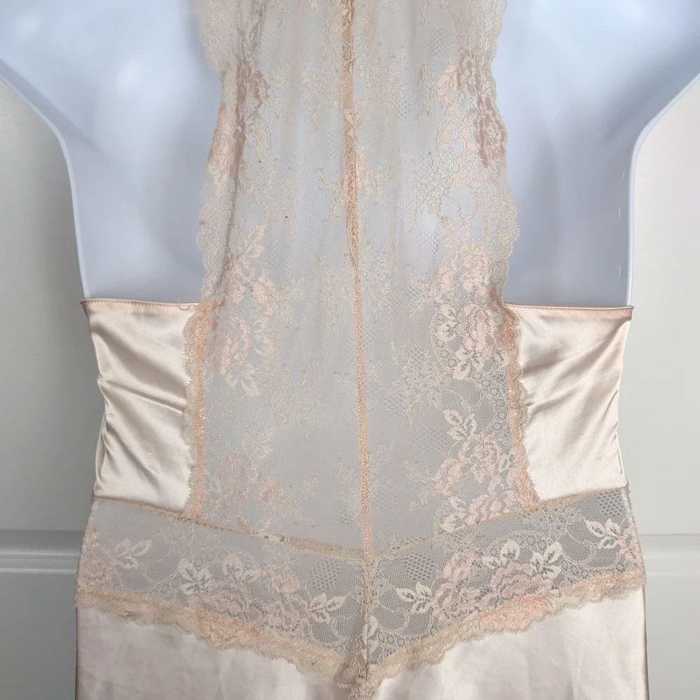 Vintage Ivory Satin Lace Racerback Nightgown Size Medium